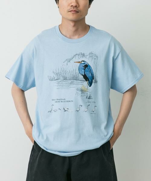 URBAN RESEARCH DOORS/アーバンリサーチ ドアーズ LIBERTY GRAPHICS Sibleys Great Blue Heron ライトブルー L