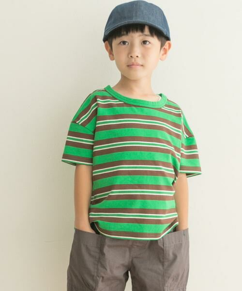 URBAN RESEARCH DOORS / アーバンリサーチ ドアーズ トップス | レトロランダムボーダーワイドTシャツ(KIDS)(グリーン)