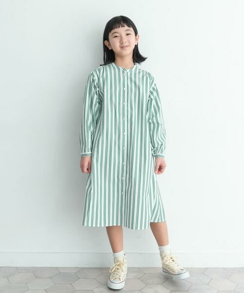 URBAN RESEARCH DOORS / アーバンリサーチ ドアーズ ワンピース | 『親子リンク』コットンストライプワンピース(KIDS)(グリーン)