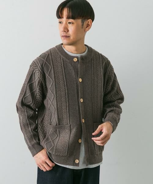 URBAN RESEARCH DOORS / アーバンリサーチ ドアーズ カーディガン・ボレロ | アラン編みクルーネックニットカーディガン | 詳細1
