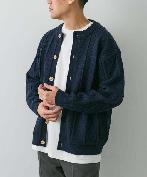 URBAN RESEARCH DOORS / アーバンリサーチ ドアーズ カーディガン・ボレロ | アラン編みクルーネックニットカーディガン | 詳細16