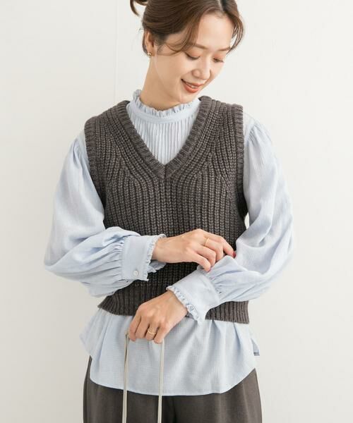 URBAN RESEARCH DOORS / アーバンリサーチ ドアーズ シャツ・ブラウス | ピンタックフリルスタンドカラーブラウス | 詳細13