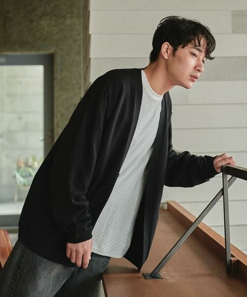 URBAN RESEARCH DOORS/アーバンリサーチ ドアーズ 『UR TECH 200日ニット』1ツ釦カーディガン ブラック L URBAN RESEARCH DOORS/アーバンリサーチ ドアーズ 『UR TECH 200日ニット』1ツ釦カーディガン ブラック L