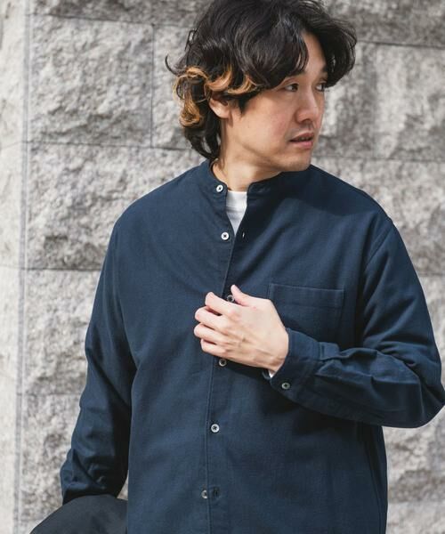 URBAN RESEARCH DOORS/アーバンリサーチ ドアーズ 両面起毛ネルバンドカラーシャツ ネイビー M URBAN RESEARCH DOORS/アーバンリサーチ ドアーズ 両面起毛ネルバンドカラーシャツ ネイビー M