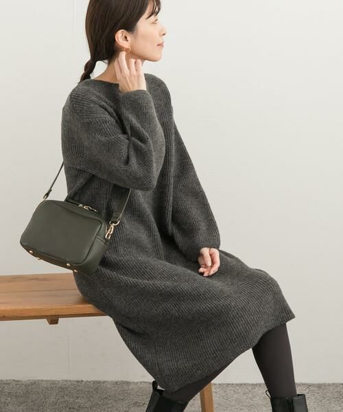 ◆ミュベールのオーストリッチ×ニットワンピース S-LL】カジュアルにもきれいめにもマッチする プリーツ切替