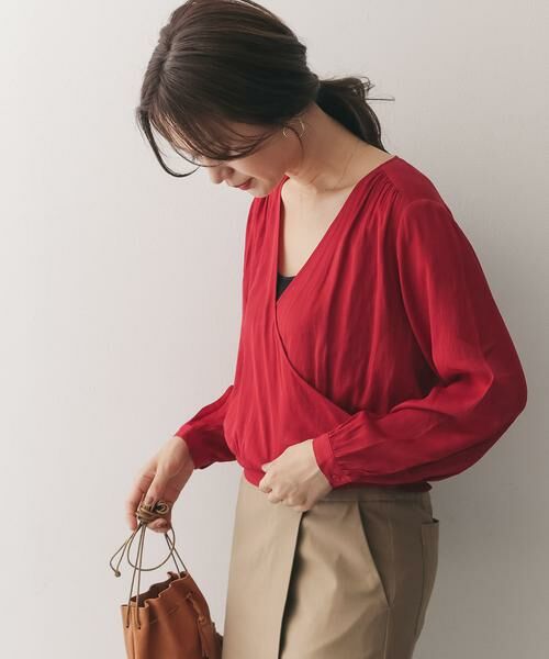 URBAN RESEARCH DOORS/アーバンリサーチ ドアーズ カシュクールブラウス∴ レッド one URBAN RESEARCH DOORS/アーバンリサーチ ドアーズ カシュクールブラウス∴ レッド one