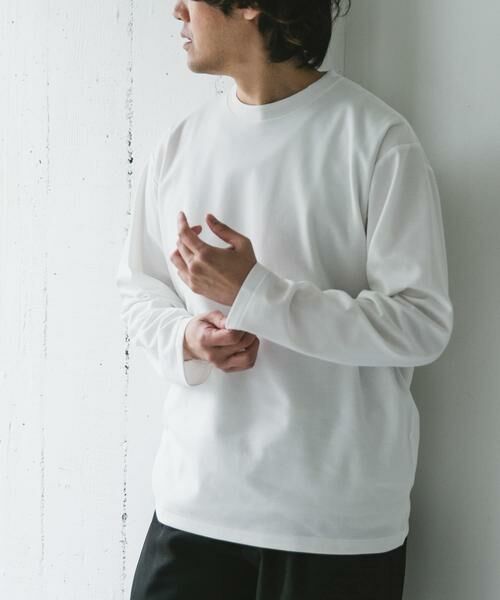 URBAN RESEARCH DOORS / アーバンリサーチ ドアーズ Tシャツ | 『イージーケア』ポンチ ロングスリーブ Tシャツ(ホワイト)