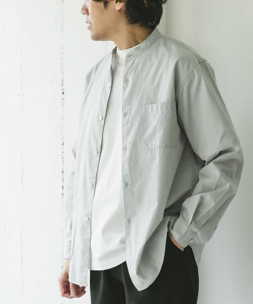 URBAN RESEARCH DOORS / アーバンリサーチ ドアーズ シャツ・ブラウス | シルクブレンド ロングスリーブバンドカラーシャツ(ライトグレー)