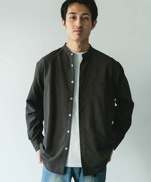 URBAN RESEARCH DOORS / アーバンリサーチ ドアーズ シャツ・ブラウス | 『WEB/一部店舗限定サイズ』『吸水速乾』セオアルファバンドカラーロングスリーブシャツ(チャコールグレー)