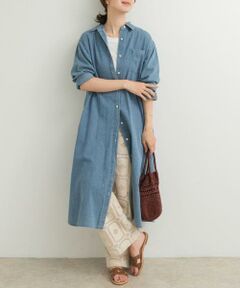 美品♪アーバンリサーチドアーズ ウエストベルト ロング コットンシャツワンピース 美品♪アーバンリサーチドアーズ ブルーストライプ コットン