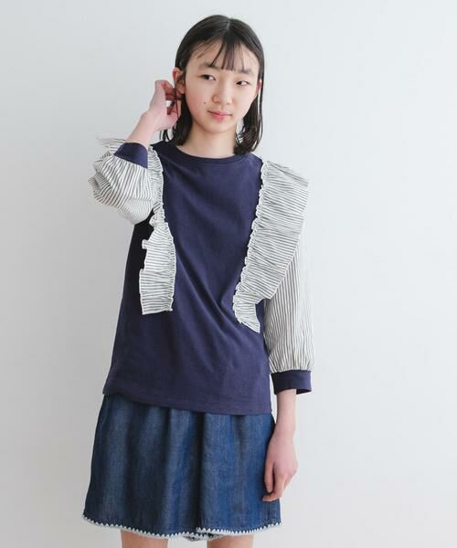 URBAN RESEARCH DOORS / アーバンリサーチ ドアーズ トップス | 『WEB/一部店舗限定』布帛ドッキングフリルカットソー(KIDS) | 詳細2