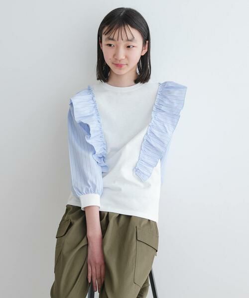 URBAN RESEARCH DOORS / アーバンリサーチ ドアーズ トップス | 『WEB/一部店舗限定』布帛ドッキングフリルカットソー(KIDS) | 詳細12