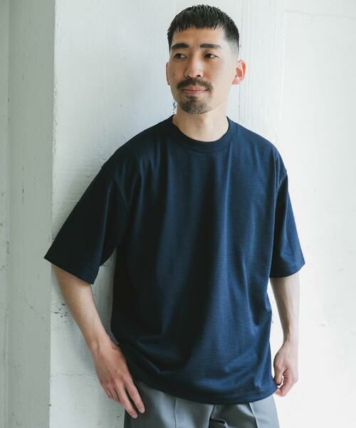 URBAN RESEARCH DOORS/アーバンリサーチ ドアーズ JAPAN FABRIC リネンライクTシャツ ネイビー L