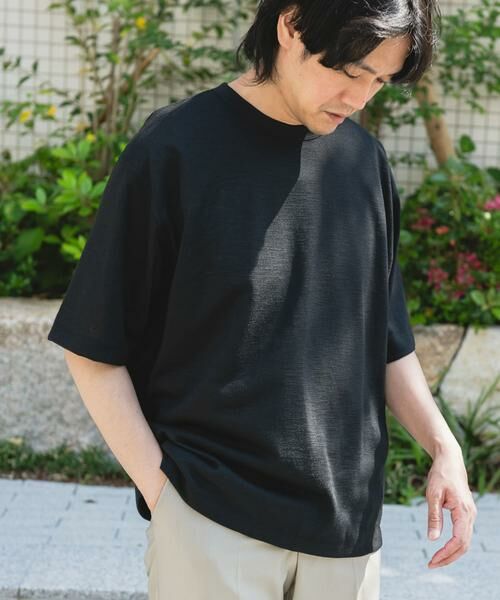 URBAN RESEARCH DOORS/アーバンリサーチ ドアーズ JAPAN FABRIC リネンライクTシャツ ブラック L