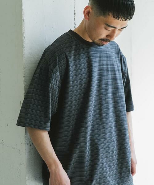 URBAN RESEARCH DOORS/アーバンリサーチ ドアーズ メランジボーダー ショートスリーブ Tシャツ チャコールグレー M