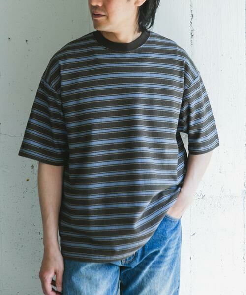 URBAN RESEARCH DOORS/アーバンリサーチ ドアーズ プリントボーダーショートスリーブTシャツ ブラウン系その他 L