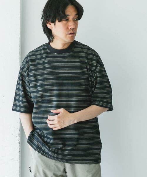 URBAN RESEARCH DOORS / アーバンリサーチ ドアーズ Tシャツ | プリントボーダーショートスリーブTシャツ(ブラック系その他)