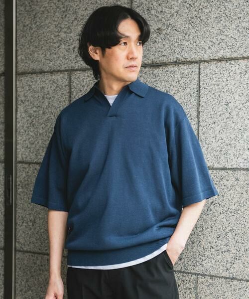 URBAN RESEARCH DOORS / アーバンリサーチ ドアーズ ポロシャツ | リネン混ハイゲージ スキッパーニットポロシャツ | 詳細1