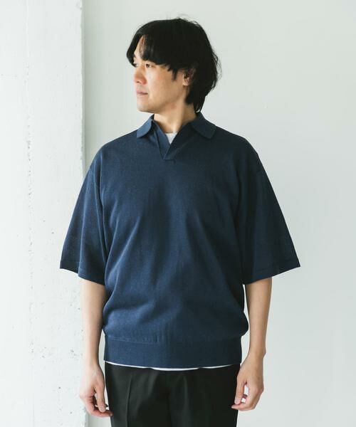 URBAN RESEARCH DOORS / アーバンリサーチ ドアーズ ポロシャツ | リネン混ハイゲージ スキッパーニットポロシャツ | 詳細7