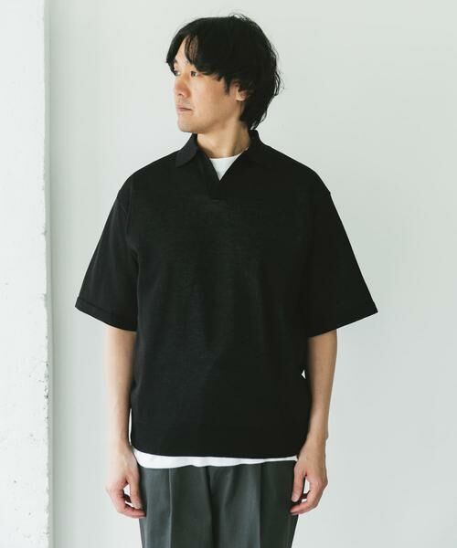 URBAN RESEARCH DOORS / アーバンリサーチ ドアーズ ポロシャツ | リネン混ハイゲージ スキッパーニットポロシャツ | 詳細21