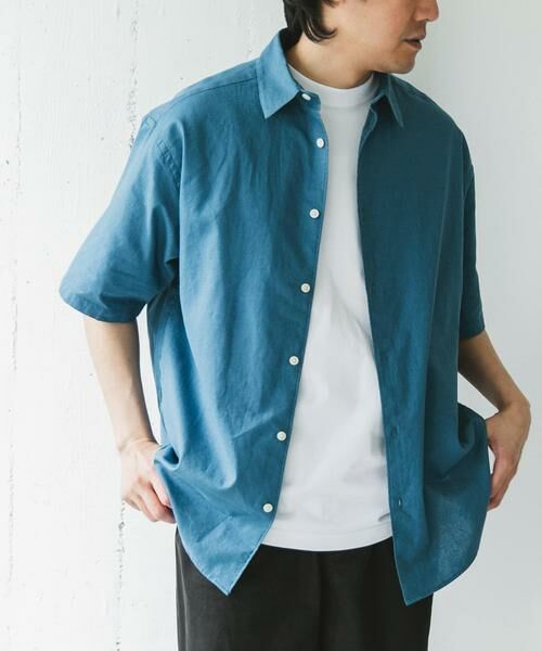 URBAN RESEARCH DOORS / アーバンリサーチ ドアーズ シャツ・ブラウス | ヘンプコットン レギュラーカラーシャツ(ブルー)