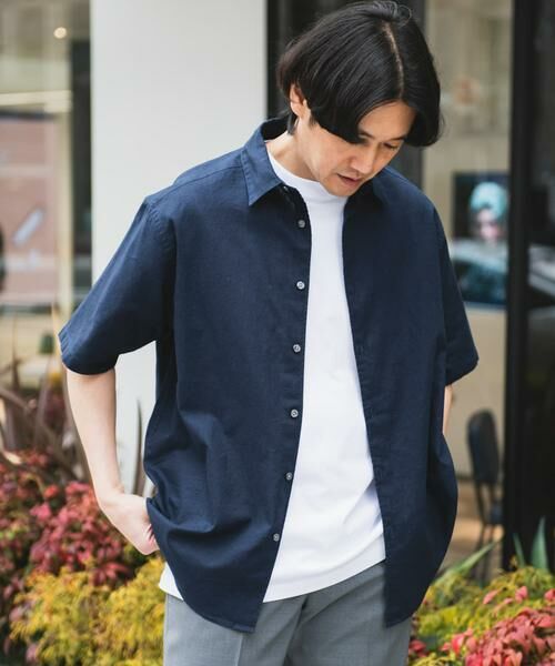 URBAN RESEARCH DOORS/アーバンリサーチ ドアーズ ヘンプコットン レギュラーカラーシャツ ネイビー L URBAN RESEARCH DOORS/アーバンリサーチ ドアーズ ヘンプコットン レギュラーカラーシャツ ネイビー L