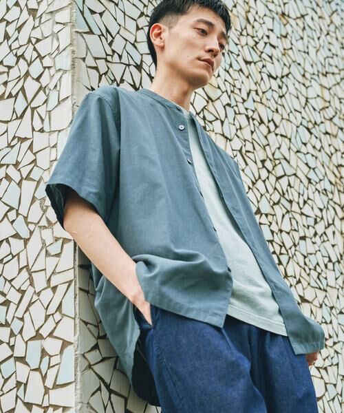 URBAN RESEARCH DOORS/アーバンリサーチ ドアーズ 『XLサイズ/WEB限定』『UR TECH 高機能リネン』バンドカラーシャツ ブルー L URBAN RESEARCH DOORS/アーバンリサーチ ドアーズ 『XLサイズ/WEB限定』『UR TECH 高機能リネン』バンドカラーシャツ ブルー L