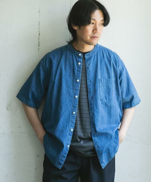 URBAN RESEARCH DOORS / アーバンリサーチ ドアーズ シャツ・ブラウス | リネン混 デニムバンドショートスリーブシャツ | 詳細1