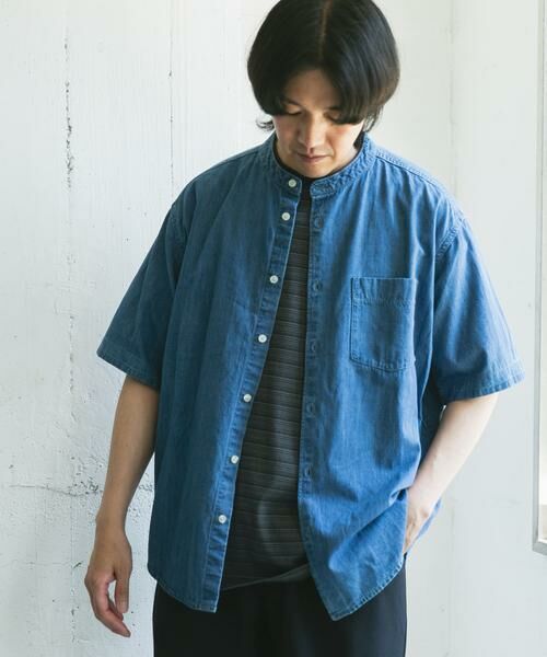 URBAN RESEARCH DOORS / アーバンリサーチ ドアーズ シャツ・ブラウス | リネン混 デニムバンドショートスリーブシャツ | 詳細3