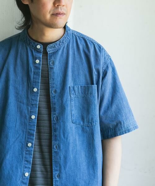 URBAN RESEARCH DOORS / アーバンリサーチ ドアーズ シャツ・ブラウス | リネン混 デニムバンドショートスリーブシャツ | 詳細4