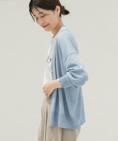 URBAN RESEARCH DOORS / アーバンリサーチ ドアーズ カーディガン・ボレロ | 『UR TECH ひやサラクール』リネン混Vネックショートカーディガン | 詳細5