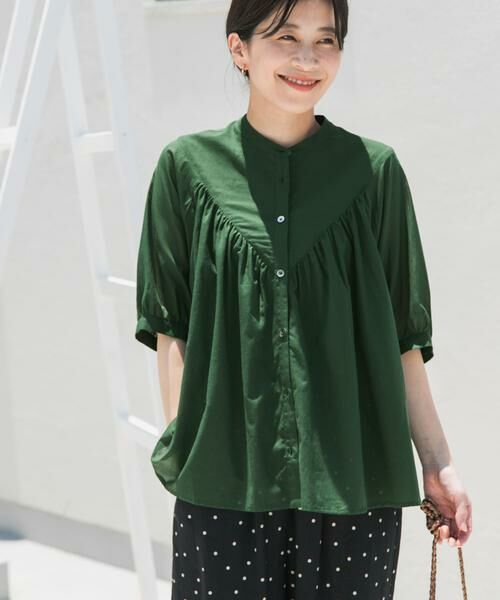URBAN RESEARCH DOORS / アーバンリサーチ ドアーズ シャツ・ブラウス | コットンボイルV切替ギャザーブラウス | 詳細1