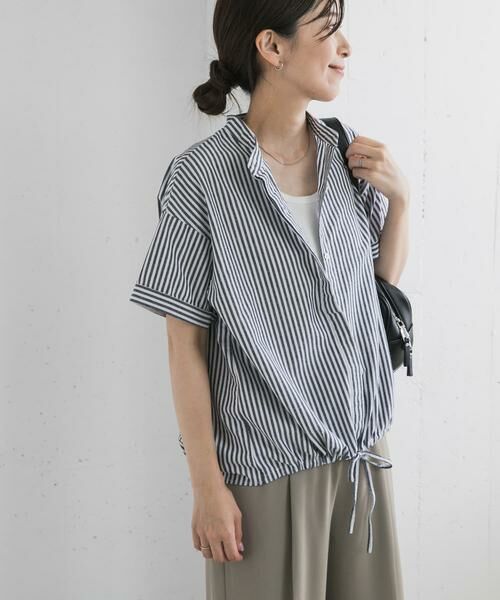 URBAN RESEARCH DOORS/アーバンリサーチ ドアーズ ストライプドロストバンドカラーシャツ ネイビー M URBAN RESEARCH DOORS/アーバンリサーチ ドアーズ ストライプドロストバンドカラーシャツ ネイビー M