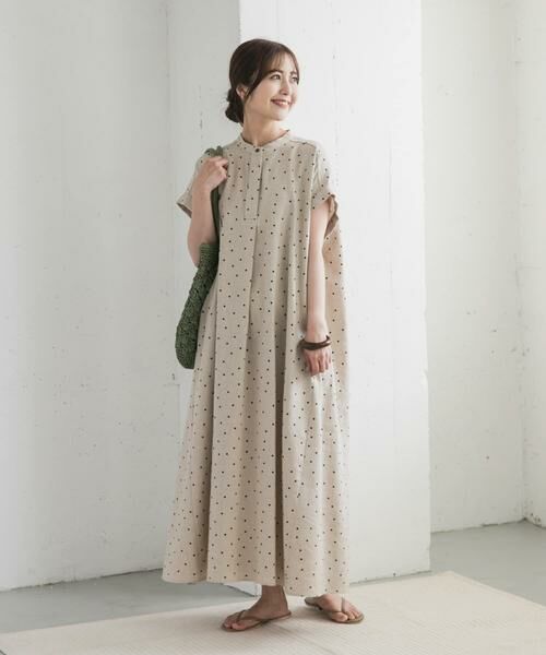 セール】 リネンレーヨンドットフレアワンピース （ワンピース