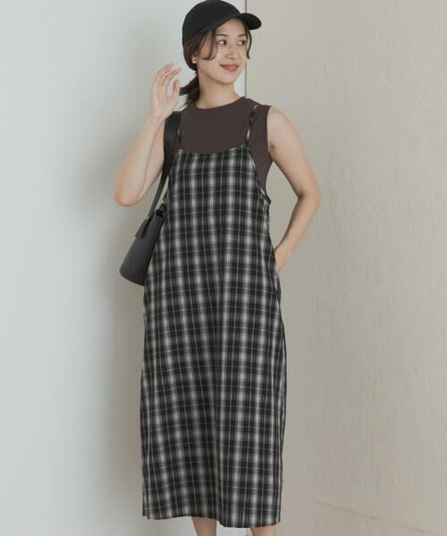URBAN RESEARCH DOORS/アーバンリサーチ ドアーズ チェックキャミワンピース ブラック M