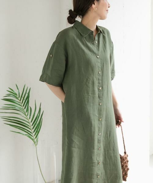URBAN RESEARCH DOORS / アーバンリサーチ ドアーズ ワンピース | 『WEB/一部店舗限定カラー』リネン半袖シャツワンピース | 詳細7