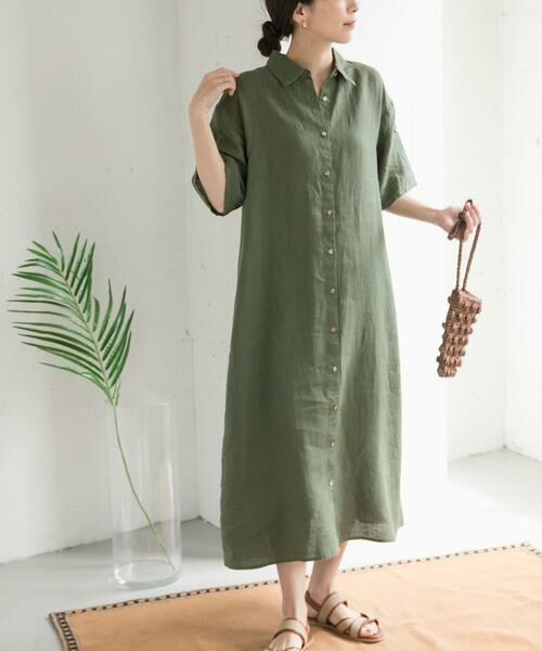 URBAN RESEARCH DOORS / アーバンリサーチ ドアーズ ワンピース | 『WEB/一部店舗限定カラー』リネン半袖シャツワンピース | 詳細8