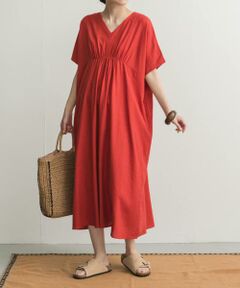 URBAN RESEARCH DOORS / アーバンリサーチ ドアーズ ワンピース | リネンレーヨンVネック切替ギャザーワンピース