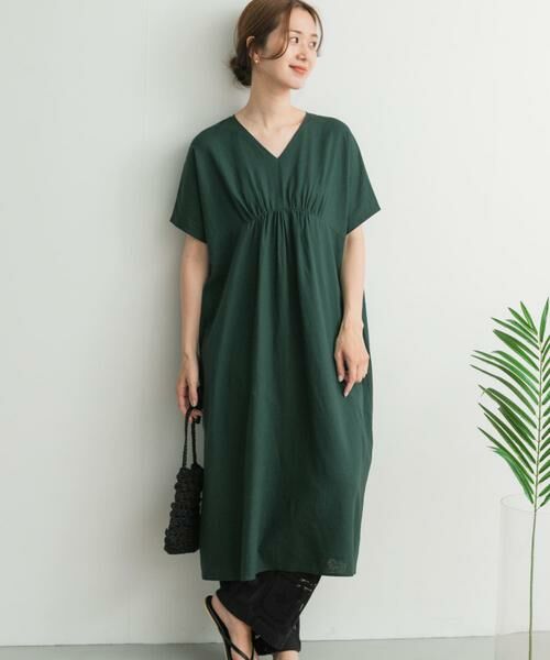 URBAN RESEARCH DOORS / アーバンリサーチ ドアーズ ワンピース | リネンレーヨンVネック切替ギャザーワンピース | 詳細16