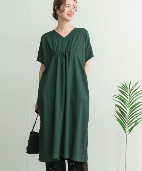 URBAN RESEARCH DOORS / アーバンリサーチ ドアーズ ワンピース | リネンレーヨンVネック切替ギャザーワンピース | 詳細19