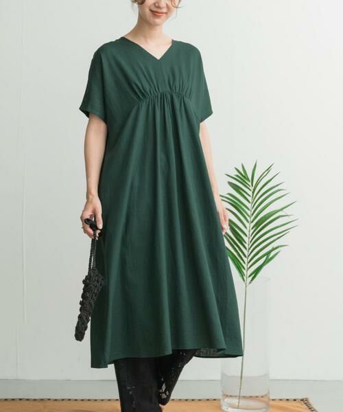 URBAN RESEARCH DOORS / アーバンリサーチ ドアーズ ワンピース | リネンレーヨンVネック切替ギャザーワンピース | 詳細20