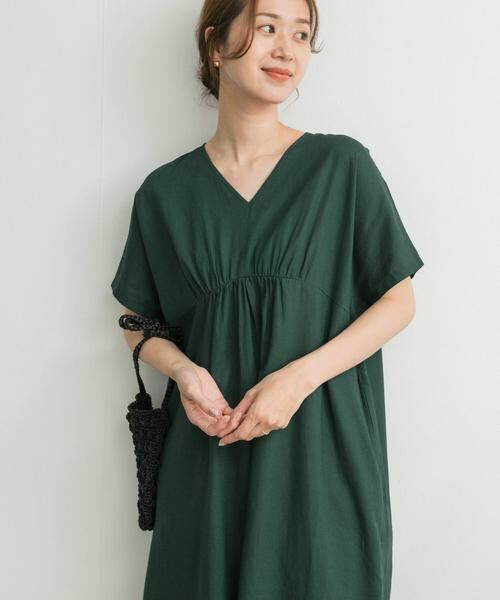 URBAN RESEARCH DOORS / アーバンリサーチ ドアーズ ワンピース | リネンレーヨンVネック切替ギャザーワンピース | 詳細21