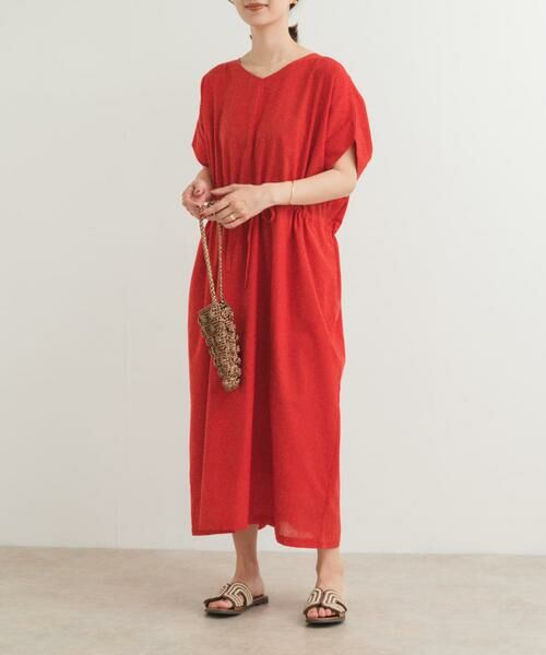 URBAN RESEARCH DOORS / アーバンリサーチ ドアーズ ワンピース | 『WEB/一部店舗限定サイズ』『UR TECH 高機能リネン』ウエストギャザーワンピース | 詳細1