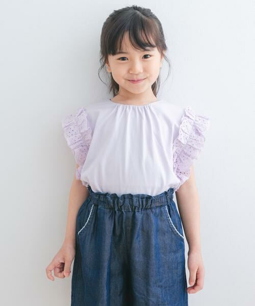 URBAN RESEARCH DOORS/アーバンリサーチ ドアーズ 袖レースフレンチスリーブカットソー(KIDS) パープル 135 URBAN RESEARCH DOORS/アーバンリサーチ ドアーズ 袖レースフレンチスリーブカットソー(KIDS) パープル 135