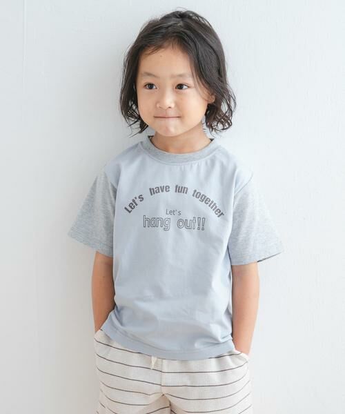 URBAN RESEARCH DOORS / アーバンリサーチ ドアーズ トップス | 『WEB/一部店舗限定サイズ』配色ロゴTシャツ(KIDS)(ブルー)
