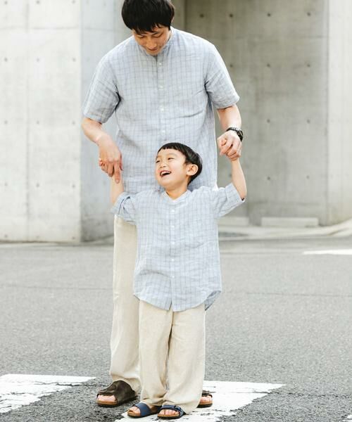 URBAN RESEARCH DOORS/アーバンリサーチ ドアーズ 『親子リンク』シルケットリネンバンドカラーシャツ(KIDS) ライトブルー 120 URBAN RESEARCH DOORS/アーバンリサーチ ドアーズ 『親子リンク』シルケットリネンバンドカラーシャツ(KIDS) ライトブルー 120