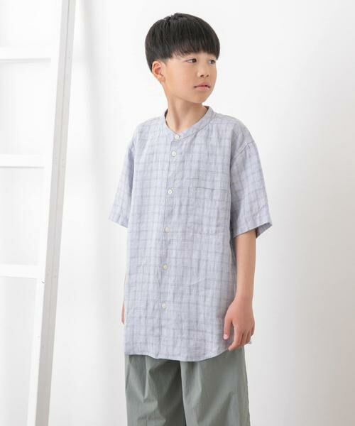 URBAN RESEARCH DOORS / アーバンリサーチ ドアーズ トップス | 『WEB/一部店舗限定』『親子リンク』シルケットリネンバンドカラーシャツ(KIDS) | 詳細1