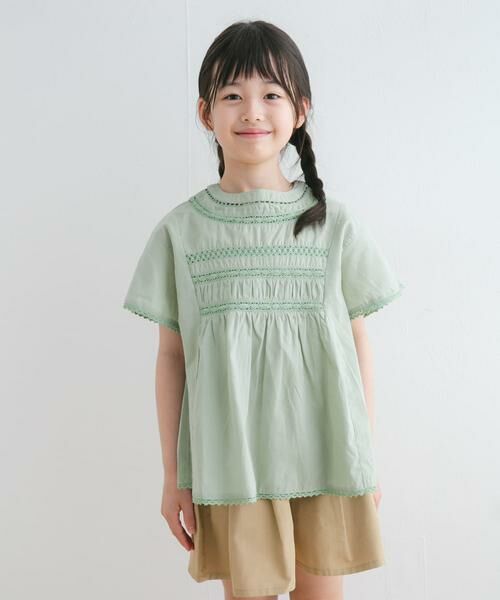 URBAN RESEARCH DOORS / アーバンリサーチ ドアーズ トップス | ハシゴレースシャーリングブラウス(KIDS) | 詳細1