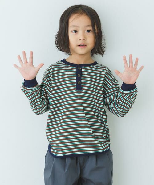 URBAN RESEARCH DOORS / アーバンリサーチ ドアーズ トップス | 『WEB/一部店舗限定サイズ』ワッフルボーダーロングTシャツ(KIDS) | 詳細1