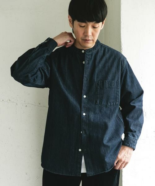 URBAN RESEARCH DOORS/アーバンリサーチ ドアーズ デニムバンドカラーシャツ ワンウォッシュ L